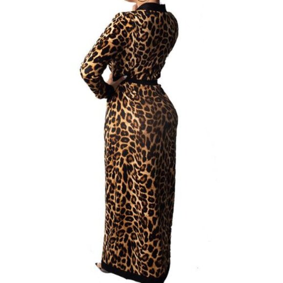 Kyllie Leopard Open Front  Full Length Cardigan - Picture 2 of 3